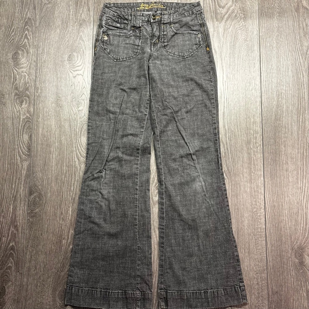 Foxy Jeans Womens Y2K Vintage Low Rise Flare Leg Denim Faded Black Jeans